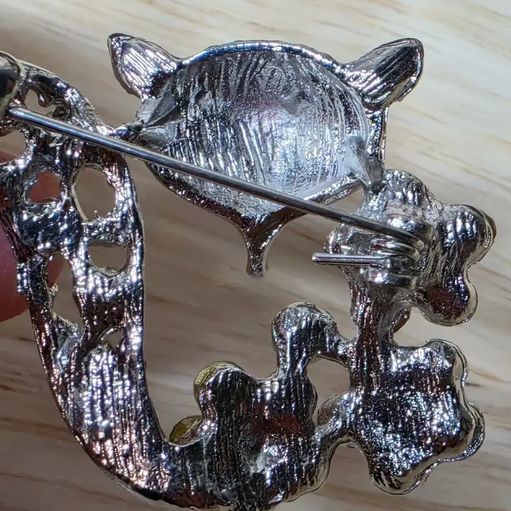 Rhinestone Fox Brooch Silver Tone Crystal Enamel Woodland Animal Pin 2